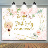 Rosa Blumen Gold Funkeln Erste Heilig Gemeinschaft Hintergrund